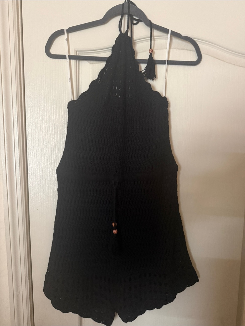 Like New! Lulus Black Crochet Halter Romper